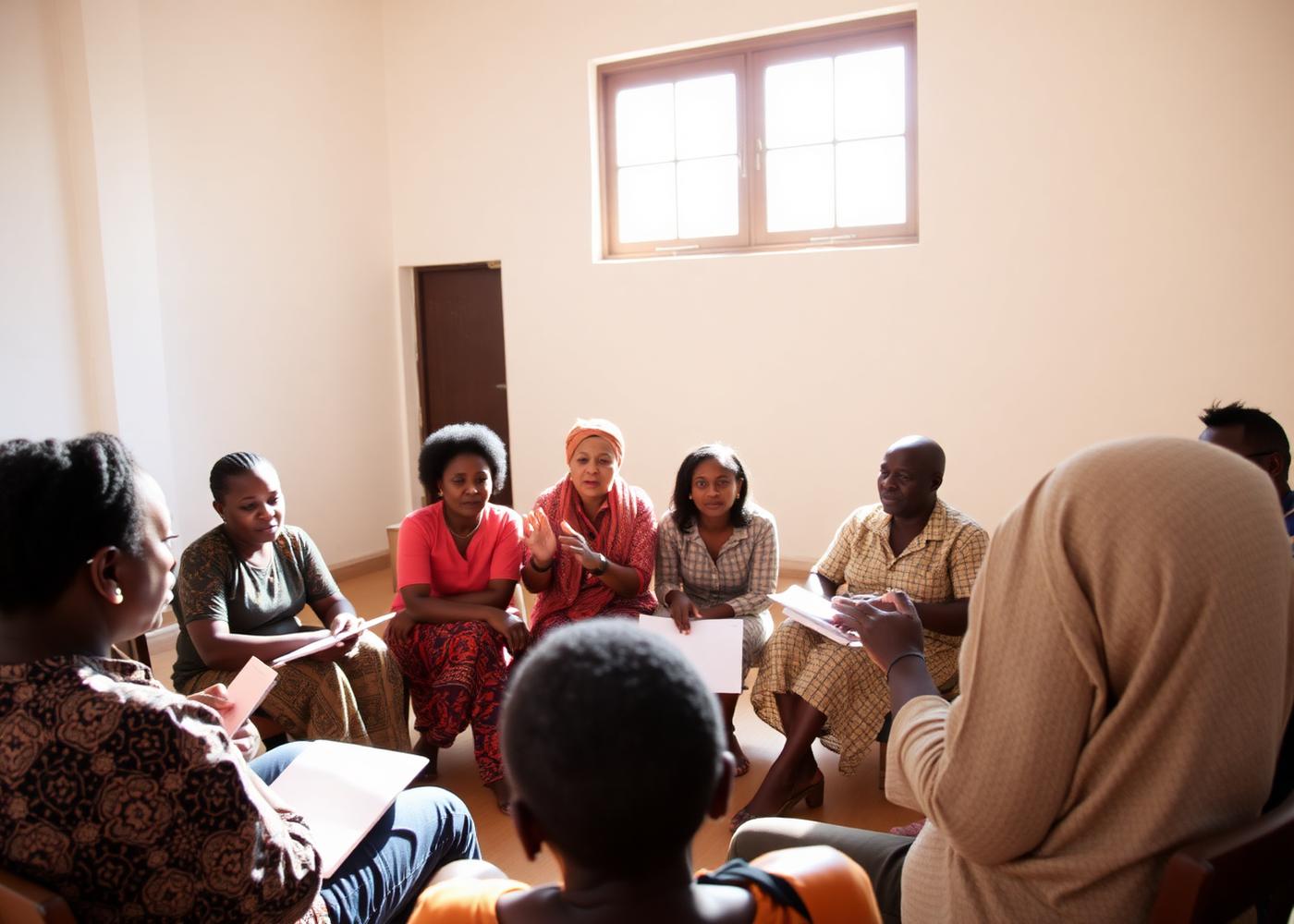 Participants seated in a circle during a storytelling workshop
